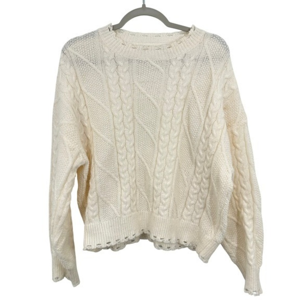 Le Lis Collection Cozy Soft Cream Cable Knit Sweater Medium Pullover‎